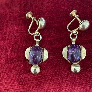 Vintage 1940s Speckled Translucent Purple Bakelite Screw-back Earrings